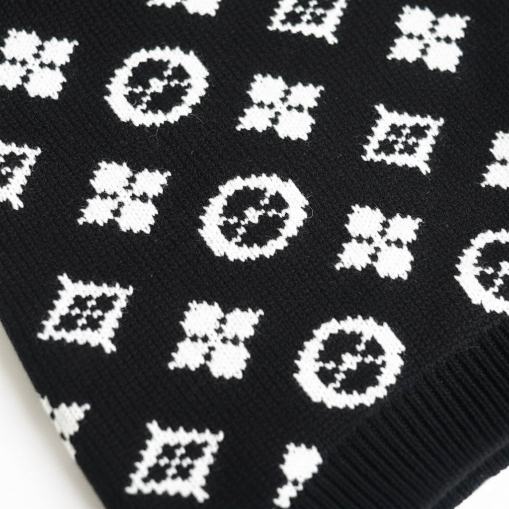 Chewy V Black Monogram Sweater