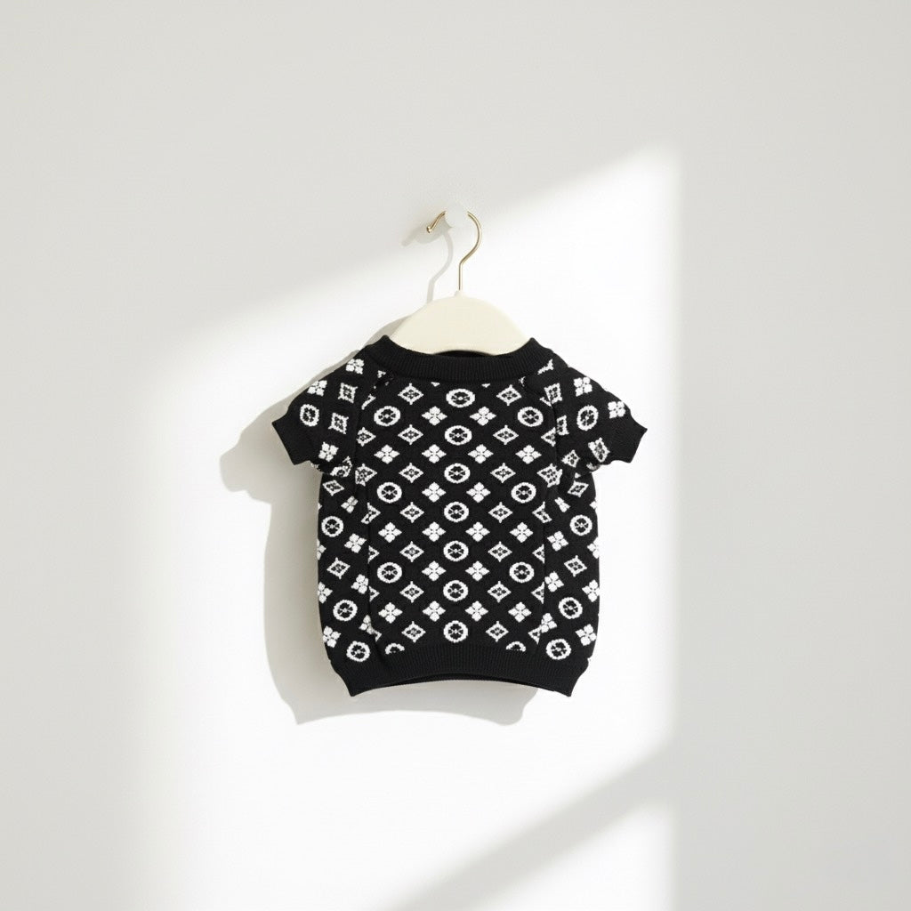 Chewy V Black Monogram Sweater