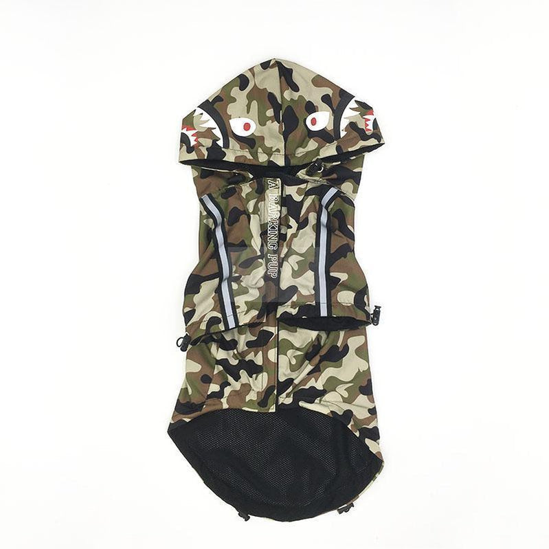 A Barking Pup Camo Windbreaker Hype Pups designer dog clothes.