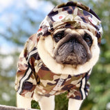 A Barking Pup Camo Windbreaker Hype Pups designer dog clothes.