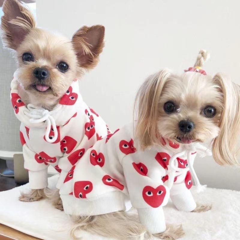 CDG Heart Print Hoodie Hype Pups designer dog clothes.