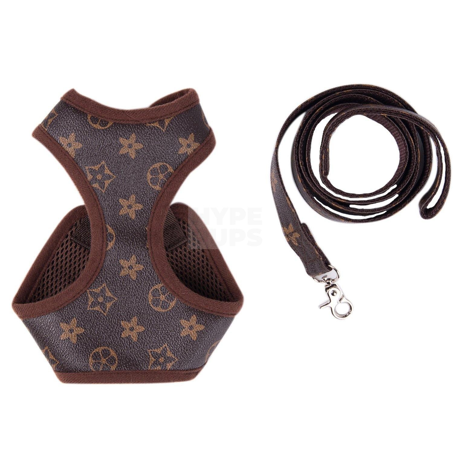 Chewy V Monogram Harness & Leash Hype Pups designer dog clothes.