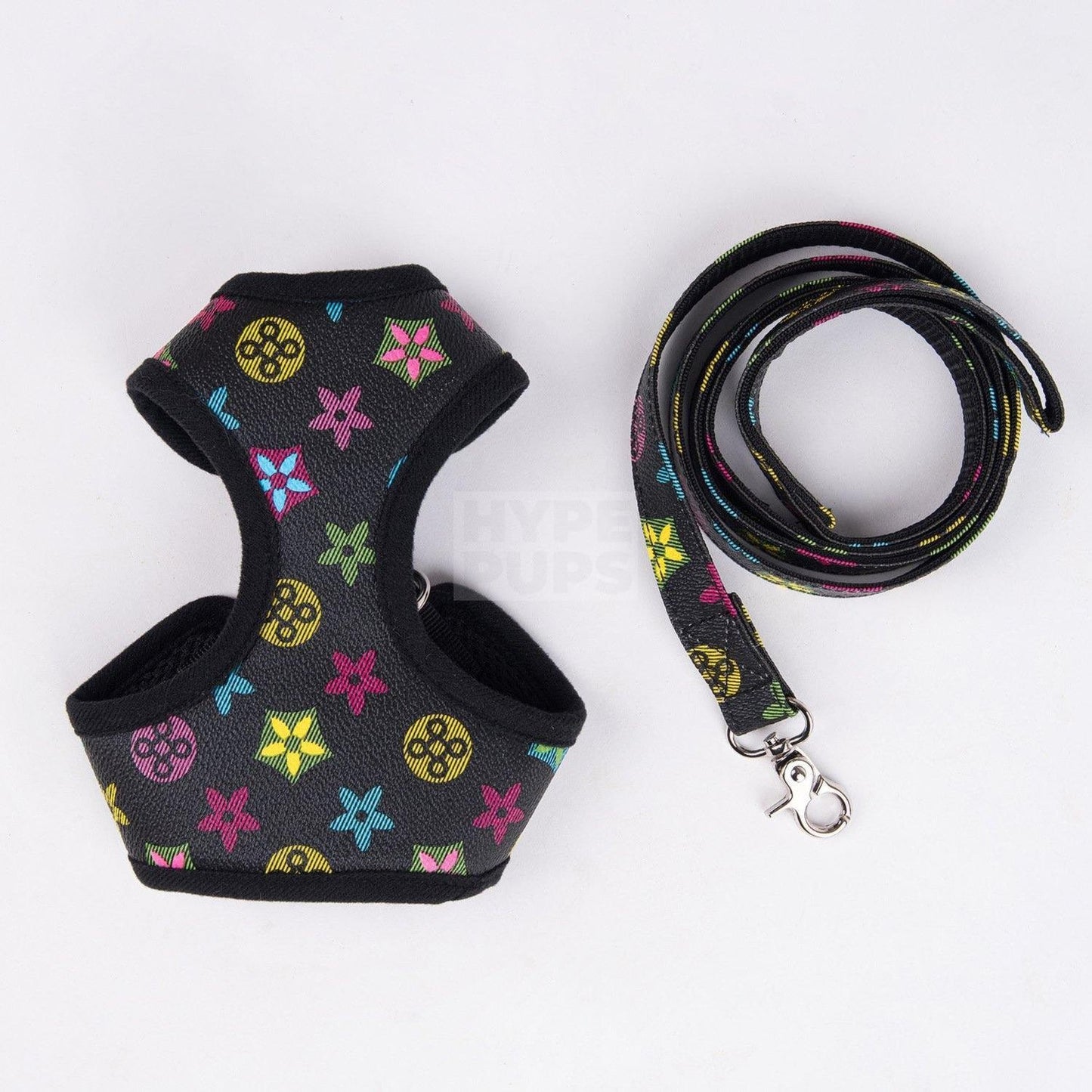 Chewy V Monogram Harness & Leash Hype Pups designer dog clothes.