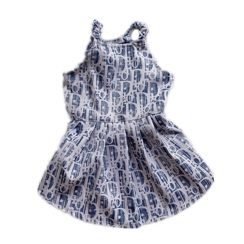 Blue and white oblique monogram dog dress with ruffle straps Dior inspired