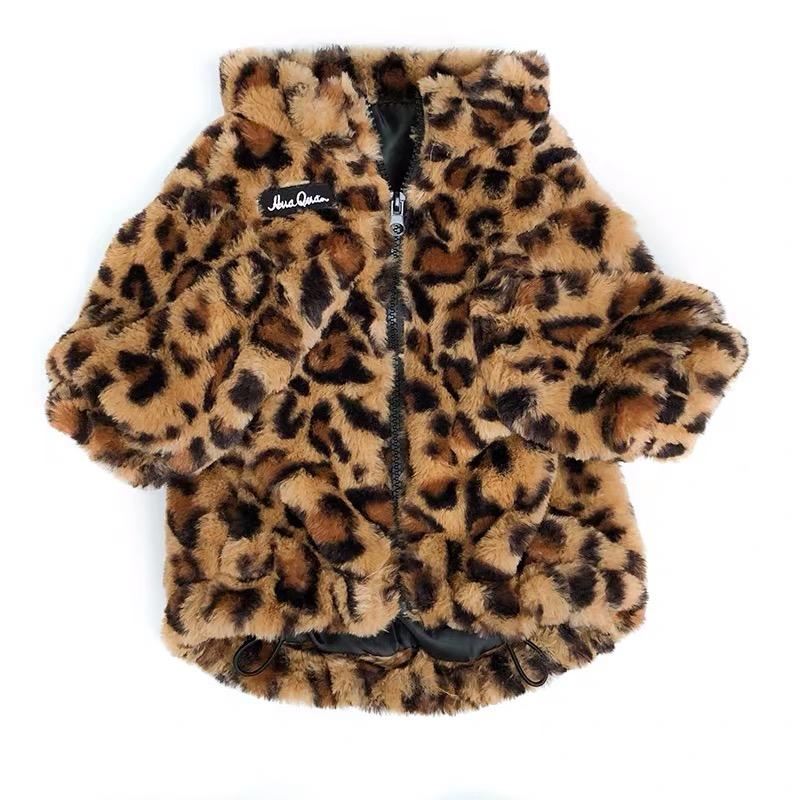 Leopard Faux Fur Dog Jacket Hype Pups designer dog clothes.