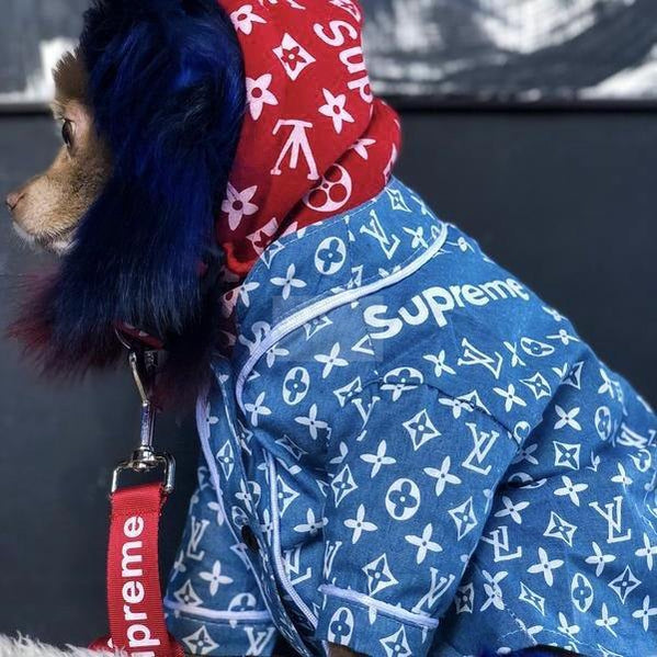 Pupreme x Chewy V Denim Button-Up Hype Pups designer dog clothes.