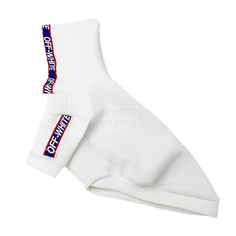 Woof-White Blue Trim Hoodie Hype Pups designer dog clothes.