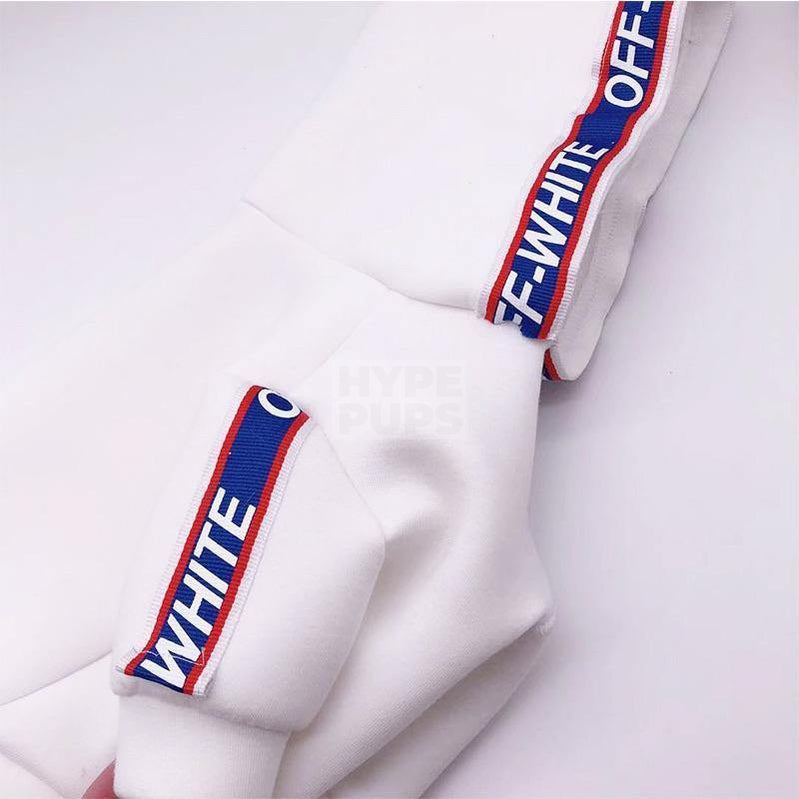 Woof-White Blue Trim Hoodie Hype Pups designer dog clothes.