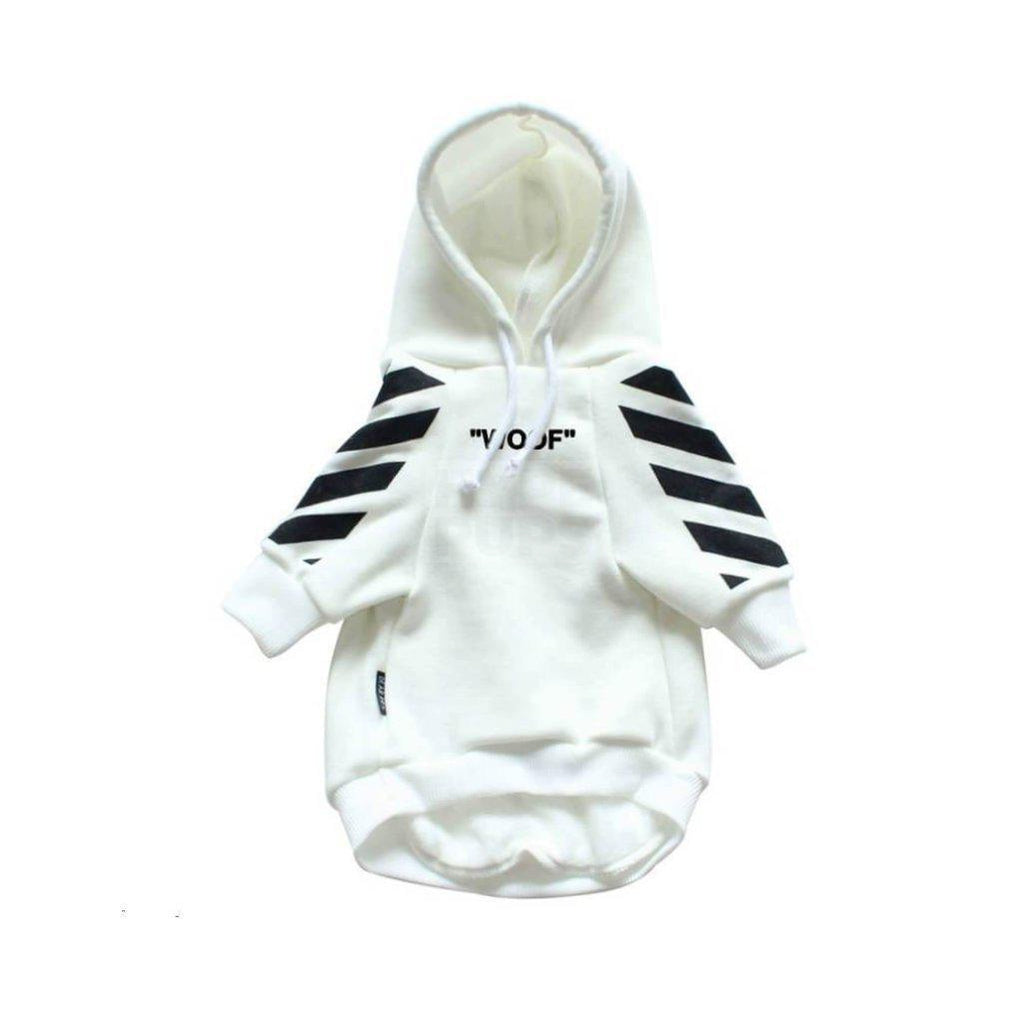 Woof-White “WOOF” Hoodie Hype Pups designer dog clothes.